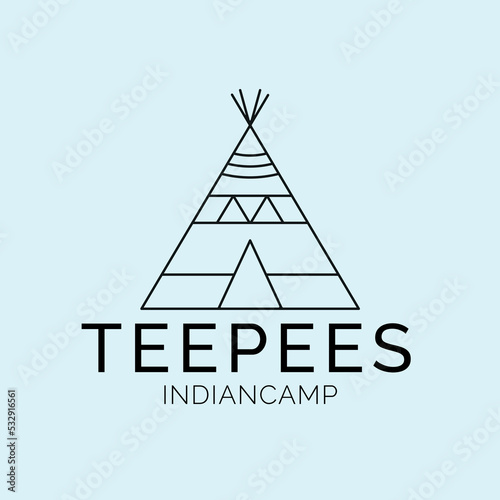 teepees indian camp sword line art logo, icon and symbol, vector illustration design