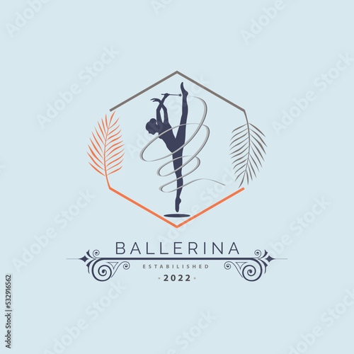 Ballerina dance school and studio in ballet motion dance style logo template design vector for brand or company and other