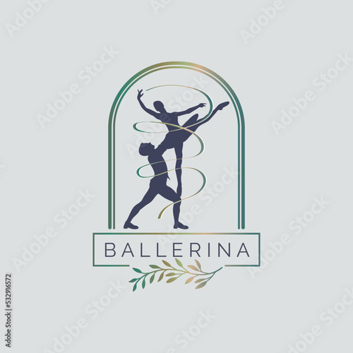 Ballerina dance school and studio in ballet motion dance style logo template design vector for brand or company and other