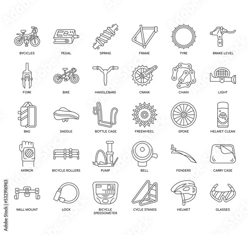 Set of Bicycles thin line icons for any web and app project.