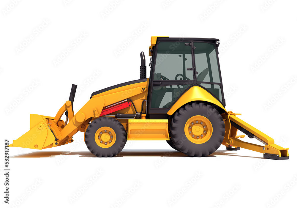 Wheel Loader construction machinery 3D rendering on white background Wheel Loader construction machinery 3D rendering on white background
