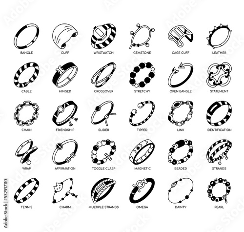 Set of Bracelets thin line icons for any web and app project.