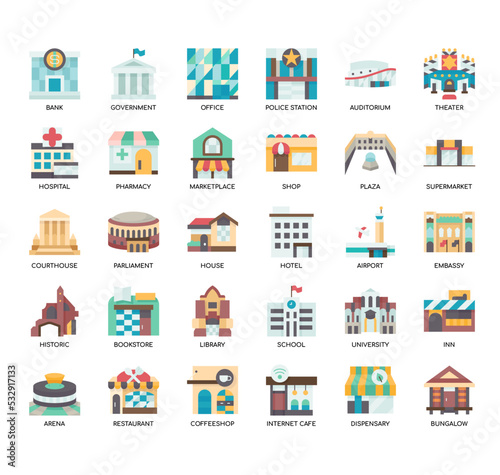 Set of Building 1 thin line icons for any web and app project.
