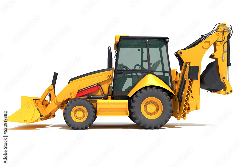 Wheel Loader construction machinery 3D rendering on white background Wheel Loader construction machinery 3D rendering on white background
