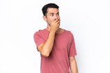 Young handsome man over isolated white background doing surprise gesture while looking to the side