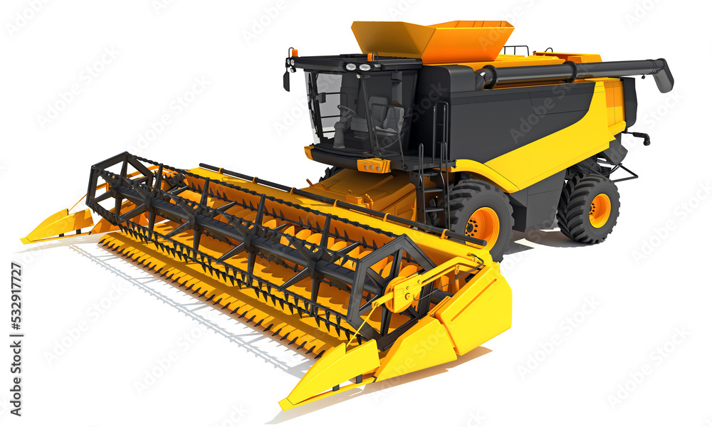 Obraz premium Combine Harvester farm equipment 3D rendering on white background