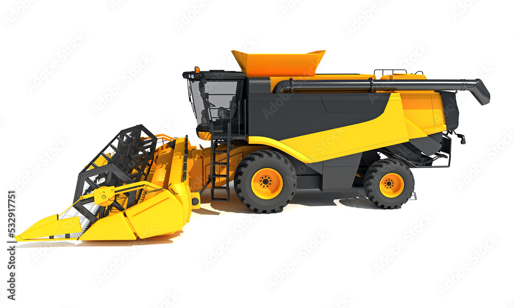Fototapeta premium Combine Harvester farm equipment 3D rendering on white background