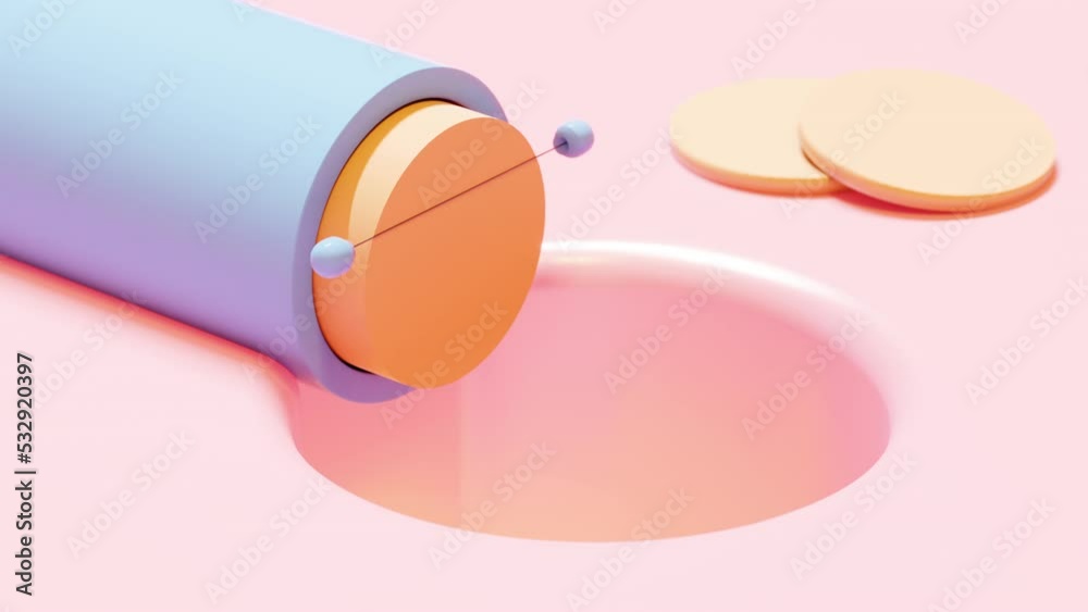 Thread cutting orange substance. 3d animation loop
