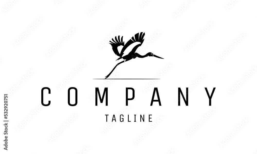 Fototapeta premium Illustration silhouette flying stork bird logo design vector