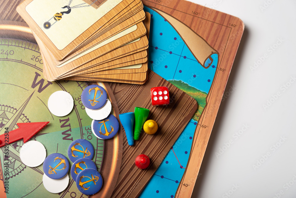 Obraz premium Board games with dice with numbers and a playing field