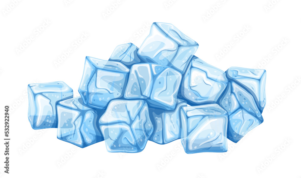 Pile of ice cubes vector illustration. Cartoon isolated cold solid icy