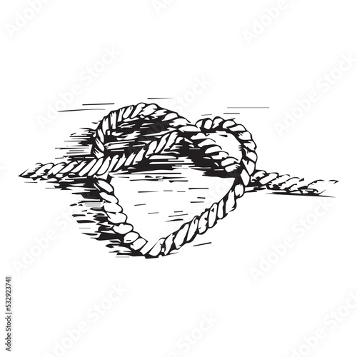 A braided rope in the shape of an infinity heart. A tourniquet of threads. Vector illustration in the form of a heart. Vector