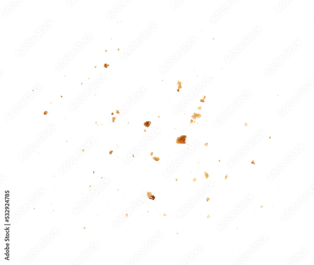 cookie crumbs on white background