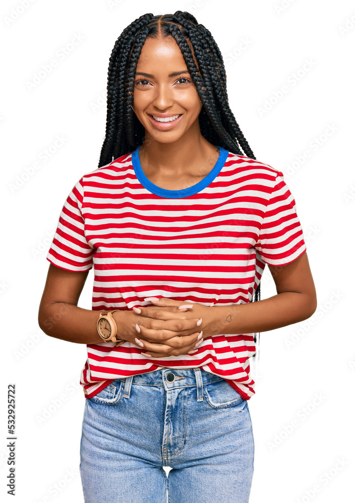 Beautiful hispanic woman wearing casual clothes with hands together and crossed fingers smiling relaxed and cheerful. success and optimistic Beautiful hispanic woman wearing casual clothes with hands together and crossed fingers smiling relaxed and cheerful. success and optimistic