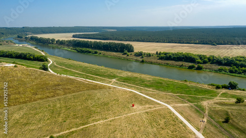  Aerial view of the Safari Park "Kudykina Gora" and the Don River