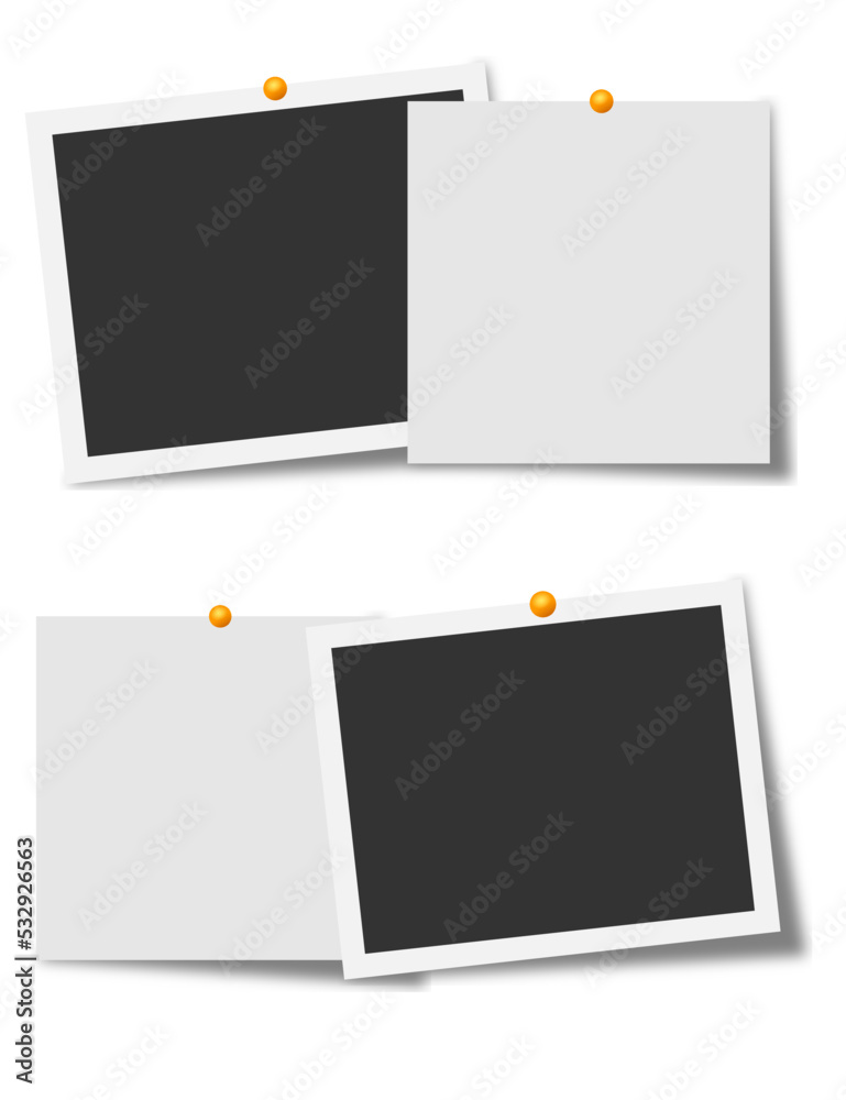sat blank photo frame with pins. Photo Frame. Polaroid photo frame, Photo frames with realistic drop shadow vector effect isolated design.