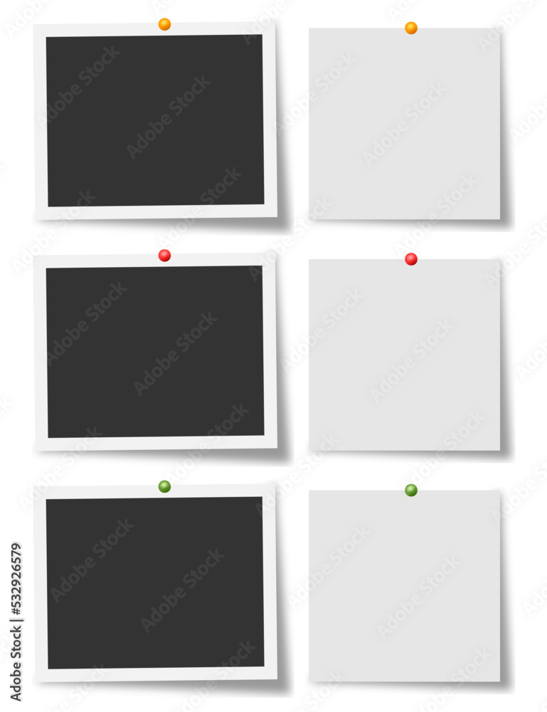 sat blank photo frame with pins. Photo Frame. Polaroid photo frame, Photo frames with realistic drop shadow vector effect isolated design.