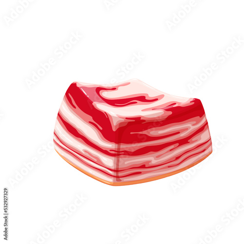 Pork belly vector illustration. Cartoon isolated raw fresh red meat of pig with streaky fat and protein, organic pork product of butchery or farm market and natural food ingredient for cooking