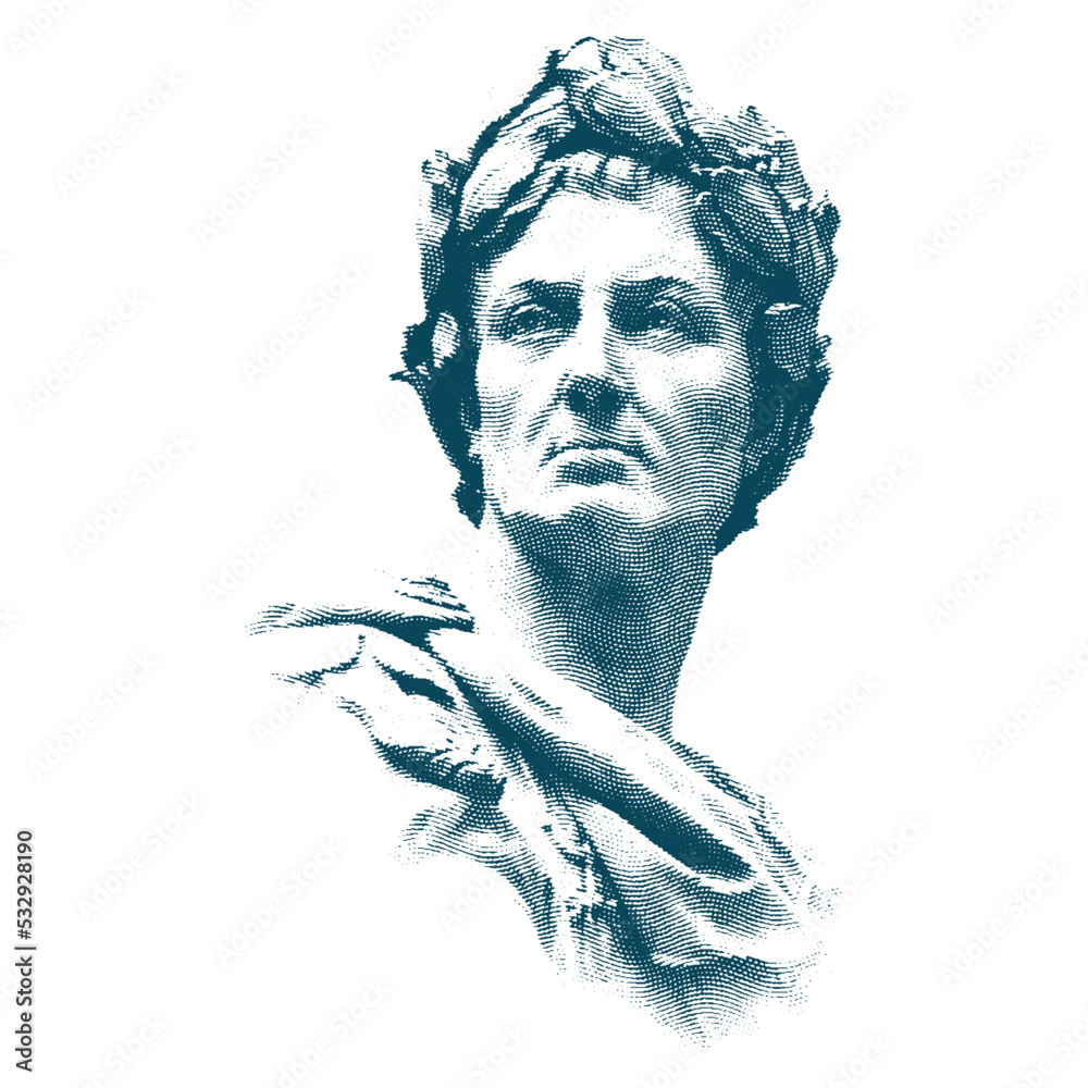 Sketch portrait of roman emperor Gaius Julius Caesar. Isolated vector. - obrazy, fototapety, plakaty 