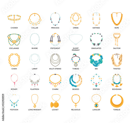 Set of Necklace thin line icons for any web and app project. photo