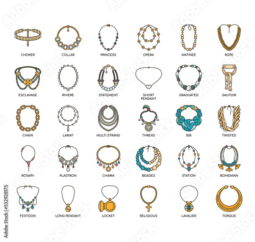 Set of Necklace thin line icons for any web and app project.