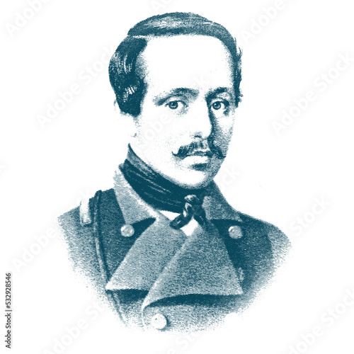 Engraving vector portrait of a Russian writer. Mikhail Lermontov is a Russian poet, prose writer, playwright, and artist.