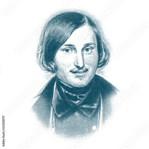 Engraving vector portrait of Russian writer Nikolai Gogol. Russian writer, short story writer and playwright of Ukrainian origin. photo