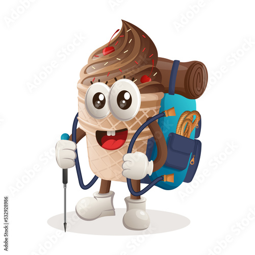 Cute ice cream mascot adventure trekking
