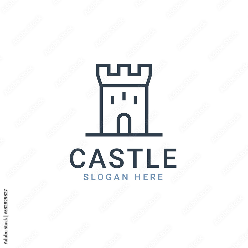 Castle vector icon fort line symbol tower. Castle tower logo stronghold medieval silhouette icon