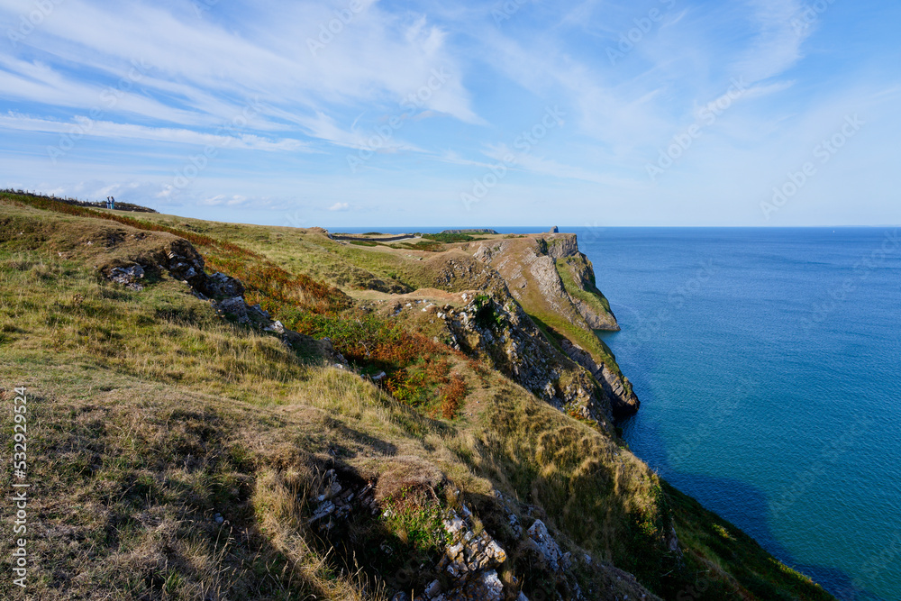 Tall, steep limestone cliffs at Rhossili Bay