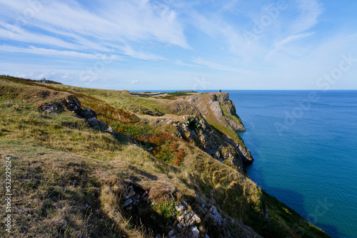 Tall, steep limestone cliffs at Rhossili Bay