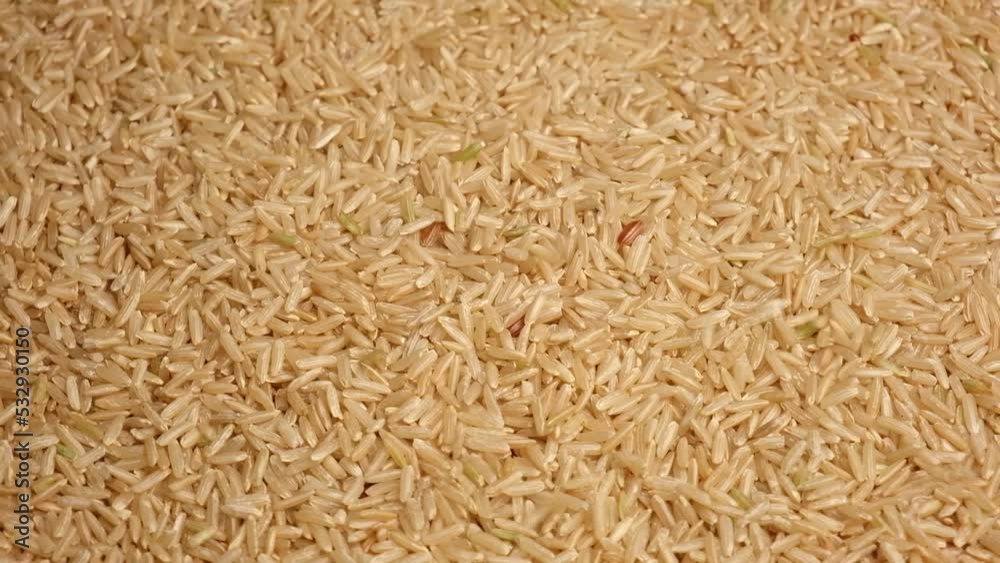 Dry Rice Wallpaper. Long Brown Rice Rotating. Close Up. Grains fall poured a stack. World crisis, export, import. Harvest problems, sanctions. Increase prices and shortages of food supplies Dry Rice Wallpaper. Long Brown Rice Rotating. Close Up. Grains fall poured a stack. World crisis, export, import. Harvest problems, sanctions. Increase prices and shortages of food supplies