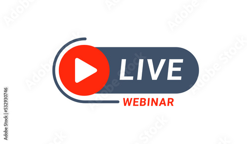 Webinar live virtual event icon, online video training broadcast. Live webinar workshop stream video conference podcast.