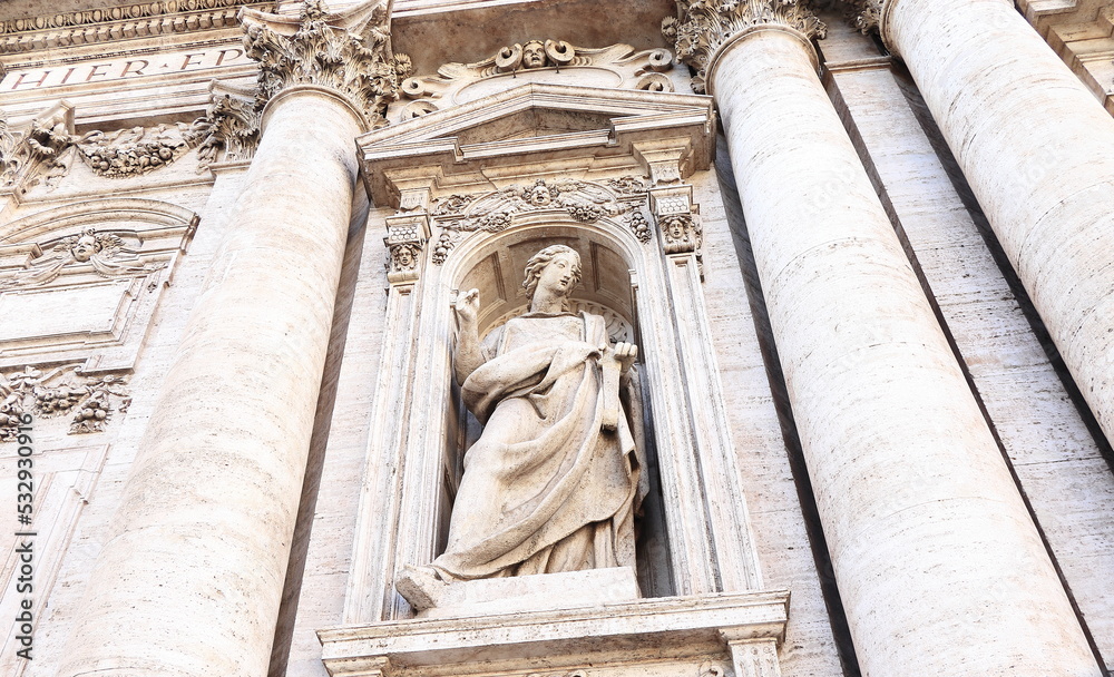 Santa Susanna Alle Terme di Diocleziano Church Facade Close Up with Corinthian Columns and Sculpture in Rome, Italy