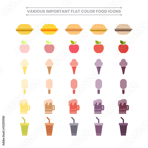 Various Flat Colorful Food Icons Vector