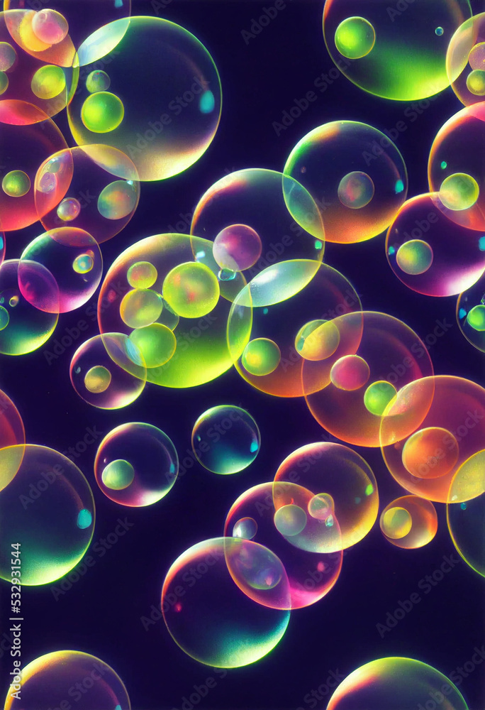 
3d illustration seamless pattern of colorful soap bubbles isolated