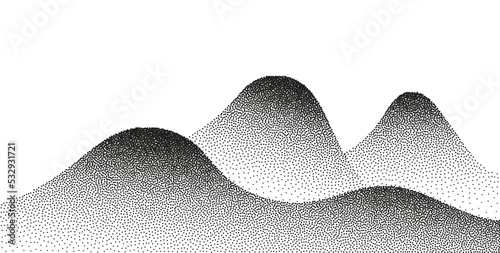 Dotwork mountain noise sand grain gradient vector background grunge pattern. Mountain texture noise halftone spray.