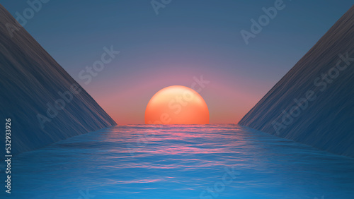 Fototapeta Naklejka Na Ścianę i Meble -  geometric surreal seascape with sunset