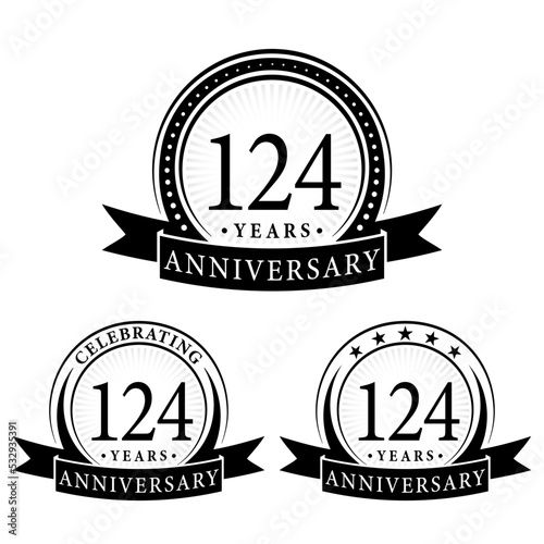 124 years anniversary logo collections. Set of 124th Anniversary logotype template. Vector and illustration.
 photo