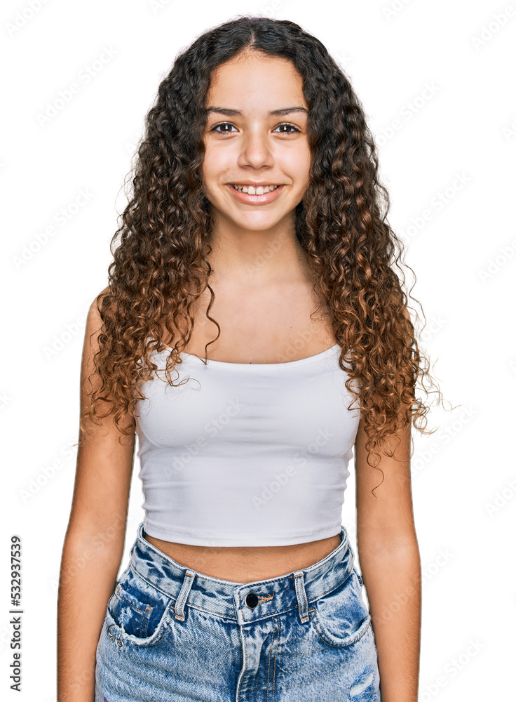 Teenager hispanic girl wearing casual clothes with a happy and cool smile on face. lucky person. Teenager hispanic girl wearing casual clothes with a happy and cool smile on face. lucky person.