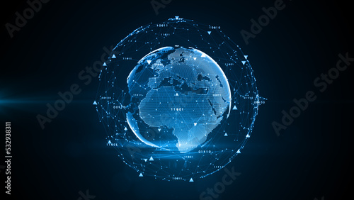 Technology digital data network , Global network and blockchain connection abstract background, 3d rendering © Supichchanan