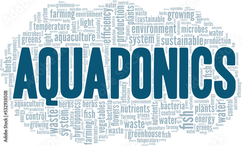 Aquaponics plant farming word cloud conceptual design isolated on white background.