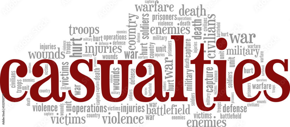 Obraz premium Casualties of war word cloud conceptual design isolated on white background.