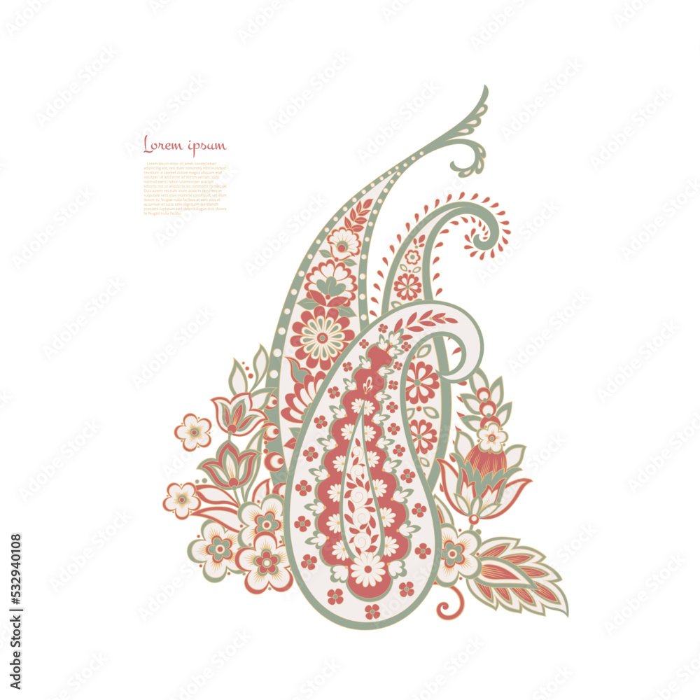 Paisley vector isolated pattern. Damask floral illustration in batik style