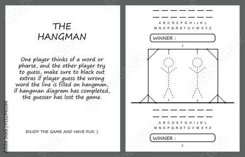 Hangman game page vector, kids activity notebook page.