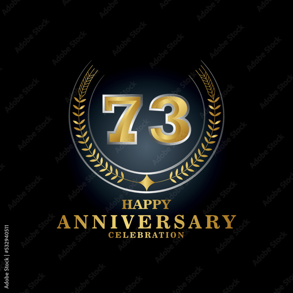 Template emblem 73rd years old luxurious anniversary with a frame in the form of laurel branches and the number 73 . 73 years anniversary royal logo. Vector illustration Design
Template emblem 73rd years old luxurious anniversary with a frame in the form of laurel branches and the number 73 . 73 years anniversary royal logo. Vector illustration Design