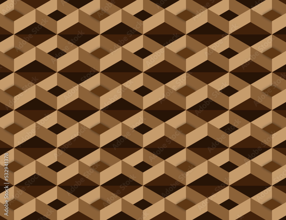  3d seamless geometric pattern background design vector on light dark brown