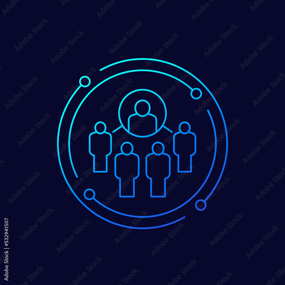 Coordinating people, coordinator icon, linear design