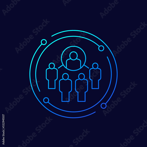 Coordinating people, coordinator icon, linear design