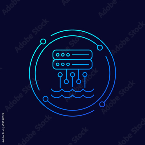 Data lake icon, storing raw data linear design